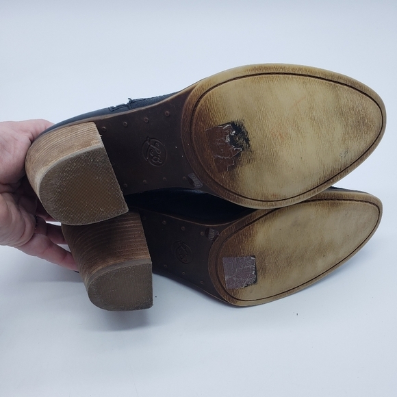 Lucky Brand women US 9.5 black ankle booties leather stacked heel side zip snap - Picture 10 of 14